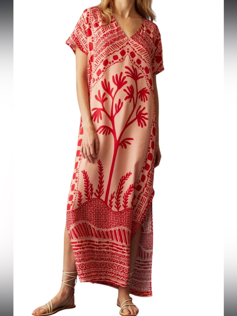 Marie Oliver Ruby Tree 100% Silk Caftan Maxi Size Small
